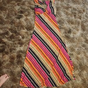 Striped Maxi Dress in Pink, Orange, and Black